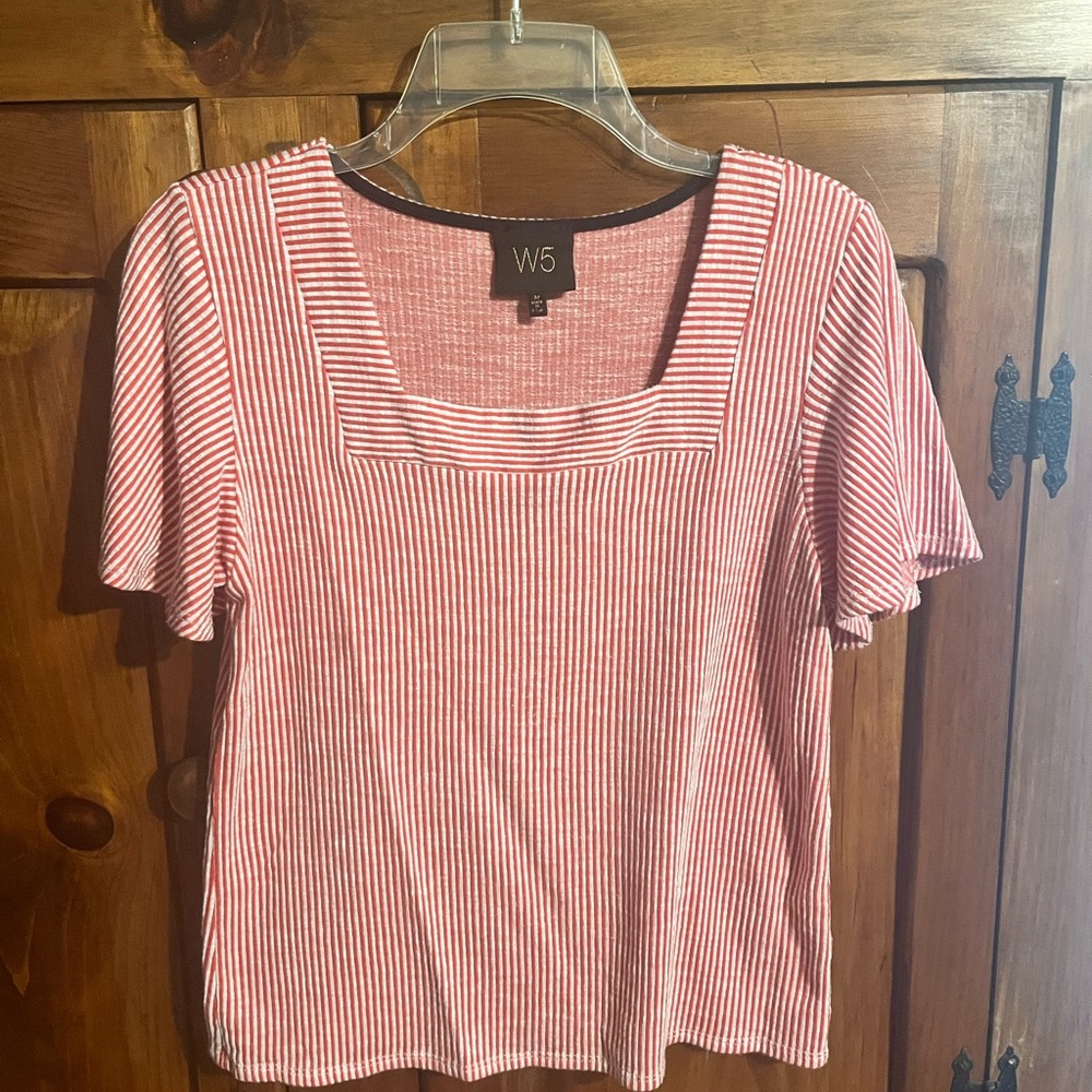 W5 Red Striped Women's Top